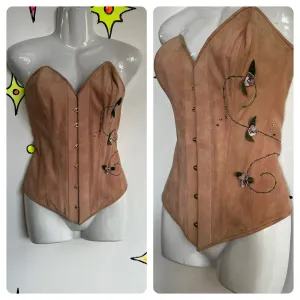 Vintage 90s Y2K | Pink Suede Embellished Lace up Fairycore Bustier Corset | Large