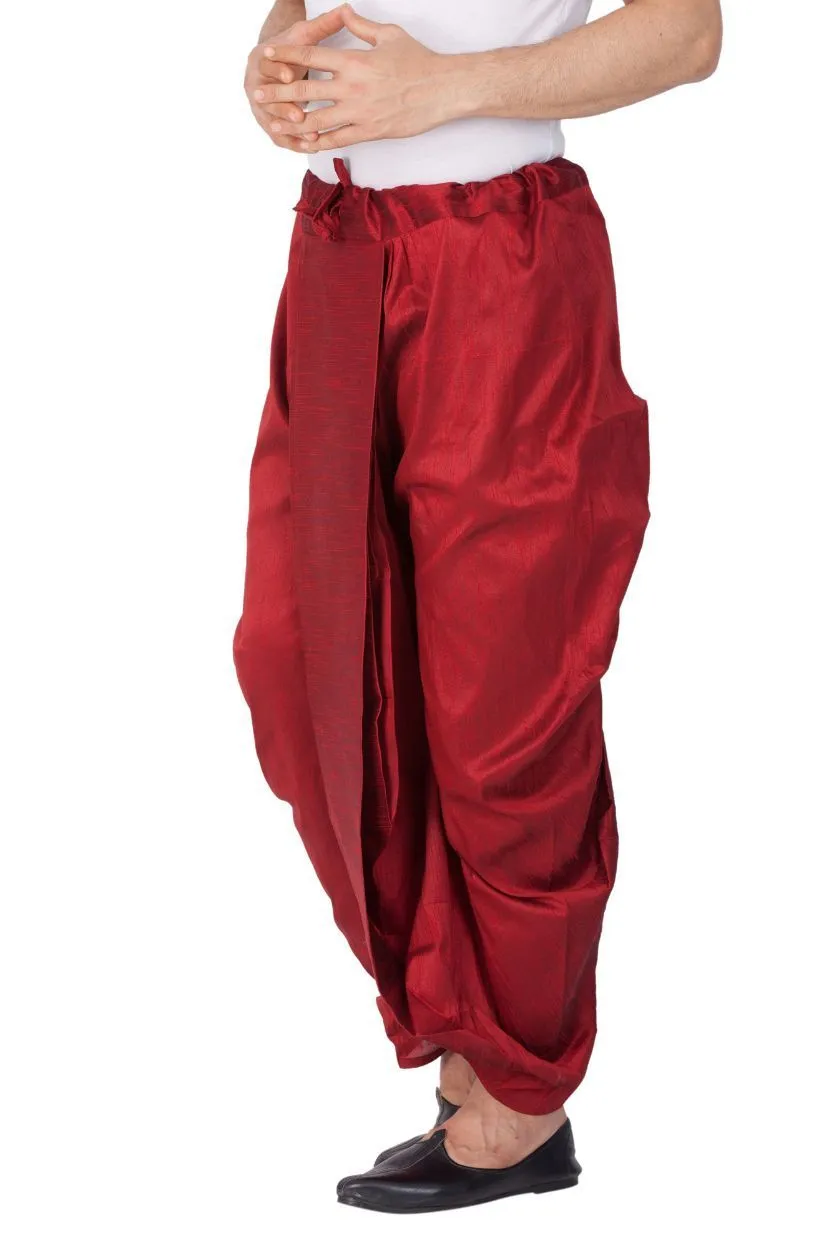 VM By VASTRAMAY Men's Maroon Cotton Silk Blend Dhoti