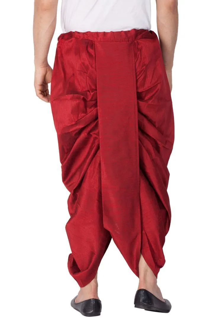 VM By VASTRAMAY Men's Maroon Cotton Silk Blend Dhoti