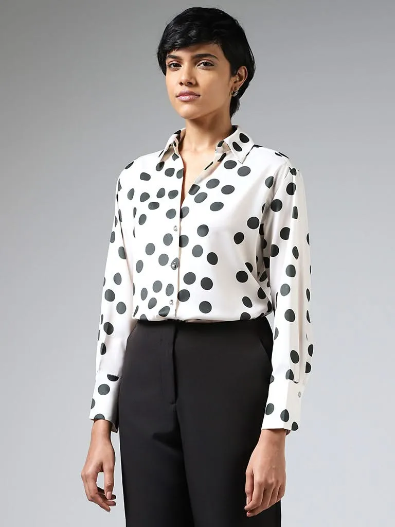 Wardrobe White Polka Dot Printed Shirt