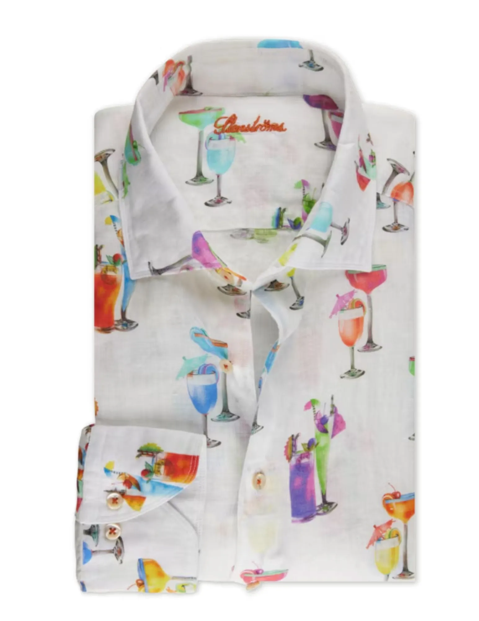 White Tropical Cocktail Linen Shirt | Fitted Body