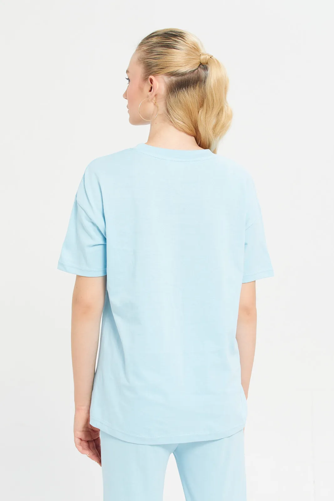 Woman Blue Printed Active T-Shirt