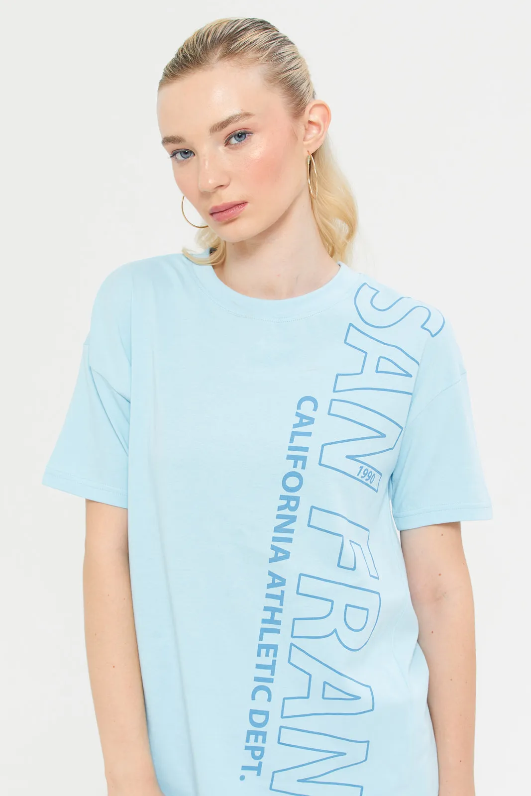 Woman Blue Printed Active T-Shirt