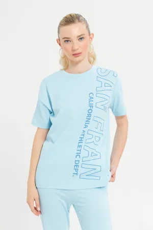 Woman Blue Printed Active T-Shirt